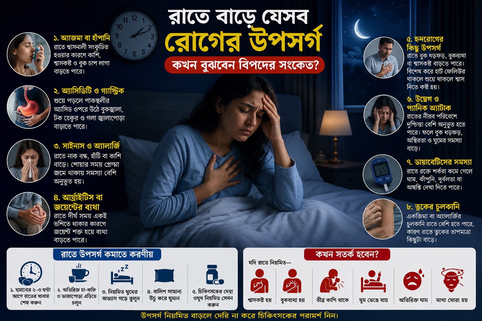 রাতে বাড়ে যেসব রোগের উপসর্গ: কখন বুঝবেন বিপদের সংকেত?